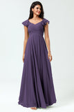 Lace-Up Back Cross A Line Chiffon Bridesmaid Dress with Ruffles