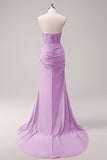 Fuchsia Mermaid Strapless Corset Appliqued Long Prom Dress with Slit