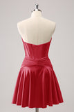 Cute Burgundy A Line Sweetheart Criss Cross Corset Homecoming Dress with Ruffles