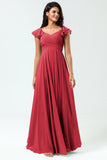 Lace-Up Back Cross A Line Chiffon Bridesmaid Dress with Ruffles