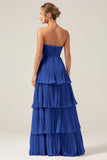 Burgundy A-Line Sweetheart Tiered Floor Length Chiffon Bridesmaid Dress