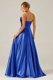 Dusty Blue A-Line Cowl Neck Spaghetti Straps Bridesmaid Dress With Sequins