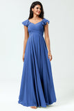 Lace-Up Back Cross A Line Chiffon Bridesmaid Dress with Ruffles