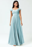 Lace-Up Back Cross A Line Chiffon Bridesmaid Dress with Ruffles