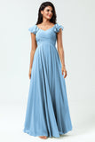 Lace-Up Back Cross A Line Chiffon Bridesmaid Dress with Ruffles