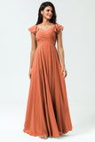 Lace-Up Back Cross A Line Chiffon Bridesmaid Dress with Ruffles