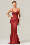 Daffodil Mermaid Spaghetti Straps Front Pleated Long Bridesmaid Dress