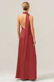 Peacock Sheath Deep V Neck Open Back Long Satin Bridesmaid Dress with Streamer