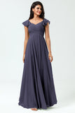 Lace-Up Back Cross A Line Chiffon Bridesmaid Dress with Ruffles