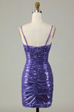 Sparkly Tight Purple Spaghetti Straps Tight Short Teen Homecoming Dress