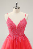 Cute Hot Pink A Line Spaghetti Straps Sequin Short Homecoming Dress with Appliques