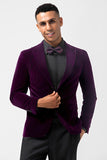 Men's Dark Purple Peak Lapel One Button 2 Piece Wedding Suits