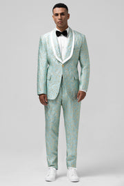 Men's Mint Shawl Lapel Jacquard One Button 2 Piece Prom Suits