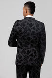 Men's Black Peak Lapel Jacquard One Button 3 Piece Wedding Suits