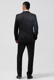 Men's Black Peak Lapel Jacquard One Button 3 Piece Prom Suits