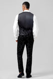 Men's Black Peak Lapel Jacquard One Button 3 Piece Wedding Suits