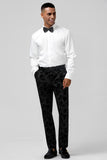 Men's Black Peak Lapel Jacquard One Button 3 Piece Wedding Suits