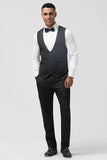 Men's Black Peak Lapel Jacquard One Button 3 Piece Prom Suits