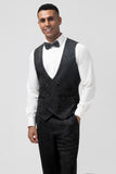 Men's Black Peak Lapel Jacquard One Button 3 Piece Prom Suits