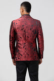 Men's Red Jacquard Peak Lapel Jacquard One Button 2 Piece Wedding Suits