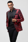 Men's Red Jacquard Peak Lapel Jacquard One Button 2 Piece Wedding Suits