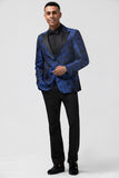 Men's Royal Blue Peak Lapel Jacquard Single Breasted 2 Piece Prom Suits