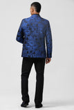 Men's Royal Blue Peak Lapel Jacquard Single Breasted 2 Piece Prom Suits