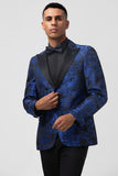 Men's Royal Blue Peak Lapel Jacquard Single Breasted 2 Piece Prom Suits