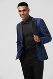 Men's Royal Blue Peak Lapel Jacquard Single Breasted 2 Piece Prom Suits