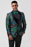 Men's Green Shawl Lapel One Button Jacquard Prom Blazer