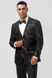 Men's Dark Brown Notched Lapel Jacquard Single Breasted Party Blazer