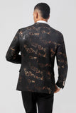 Men's Dark Brown Notched Lapel Jacquard Single Breasted Party Blazer