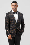 Men's Dark Brown Notched Lapel Jacquard Single Breasted Party Blazer