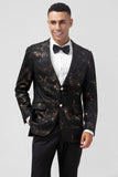 Men's Dark Brown Notched Lapel Jacquard Single Breasted Party Blazer