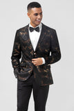 Men's Dark Brown Notched Lapel Jacquard Single Breasted Party Blazer