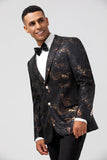 Men's Dark Brown Notched Lapel Jacquard Single Breasted Party Blazer