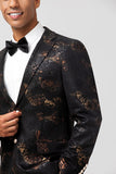 Men's Dark Brown Notched Lapel Jacquard Single Breasted Party Blazer