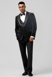 Men's Black Shawl Lapel One Button 3 Piece Wedding Suits