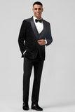 Men's Black Shawl Lapel One Button 3 Piece Wedding Suits