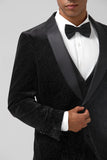 Men's Black Shawl Lapel One Button 3 Piece Wedding Suits