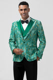 Men's Green Notch Lapel One Button 3 Piece Jacquard Prom Suits