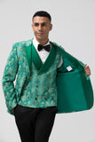 Men's Green Notch Lapel One Button 3 Piece Jacquard Prom Suits