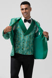 Men's Green Notch Lapel One Button 3 Piece Jacquard Prom Suits