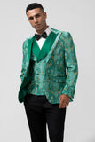 Men's Green Notch Lapel One Button 3 Piece Jacquard Prom Suits