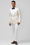 Men's Champagne Peak Lapel One Button Jacquard 2 Piece Prom Suits