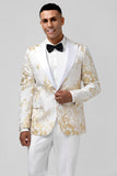 Men's Champagne Peak Lapel One Button Jacquard 2 Piece Prom Suits