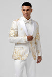 Men's Champagne Peak Lapel One Button Jacquard 2 Piece Prom Suits