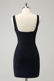 Chic Dark Blue Bodycon Square Neck Short Homecoming Dress with Slit