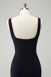 Chic Dark Blue Bodycon Square Neck Short Homecoming Dress with Slit