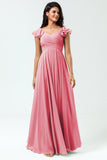 Lace-Up Back Cross A Line Chiffon Bridesmaid Dress with Ruffles